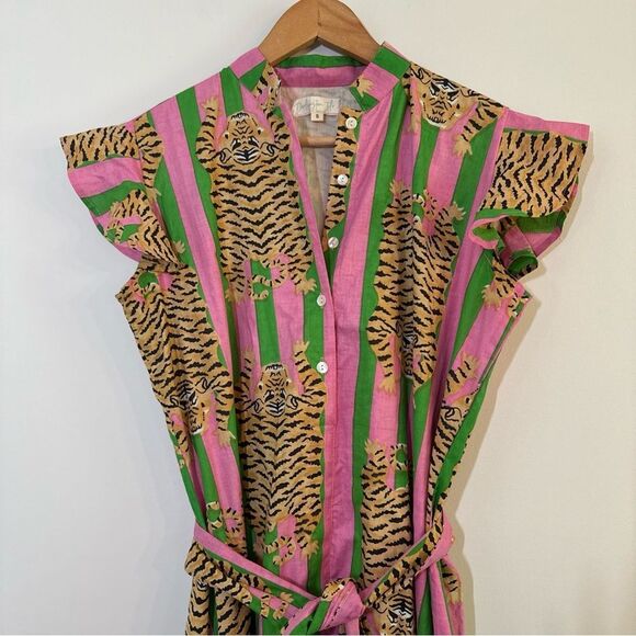 Darlington Isle Lola Tiger BlockPrint Stripe Dress Size S Pink Green - Picture 3 of 9